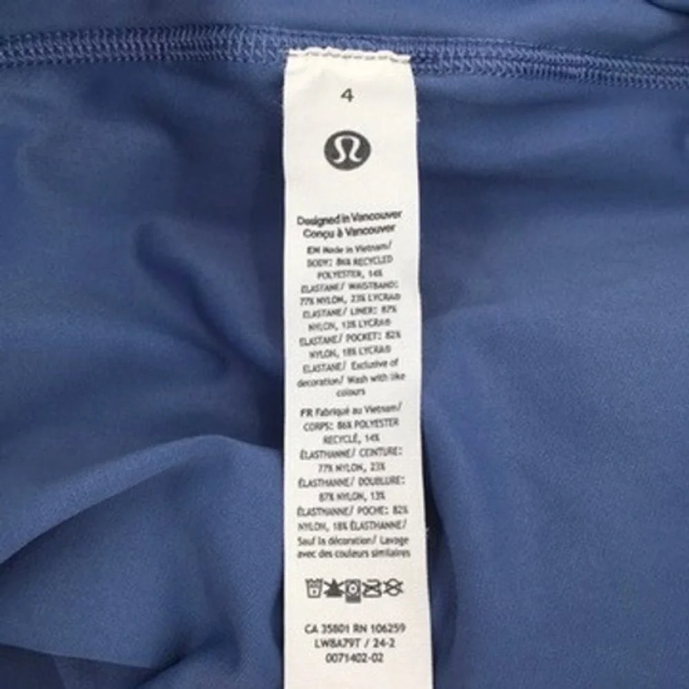 Lululemon Pace Rival Skirt Skort Sz 4 Tall Blue Pickleball Tennis Golf Run